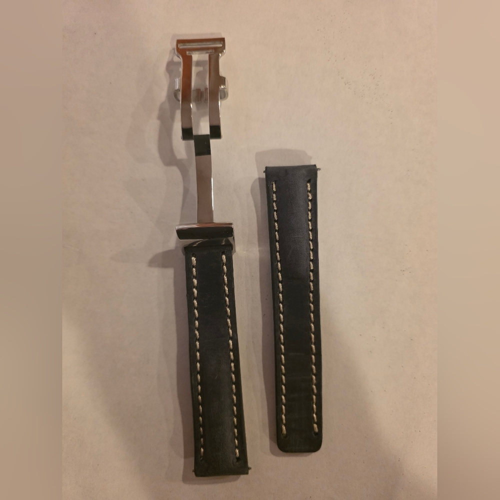 Black Leather Watch Strap with Silver Clasp